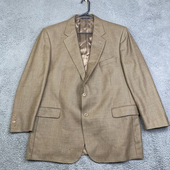 Brooks Brothers Blazer Mens 46R Brown Wool Madison Check Sport Coat Made Canada - Picture 1 of 12